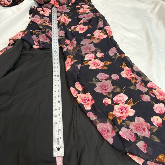 Double Crazy Black Pink Rose One Shoulder High Slit Sexy Cocktail Dress Sz L - Picture 10 of 12
